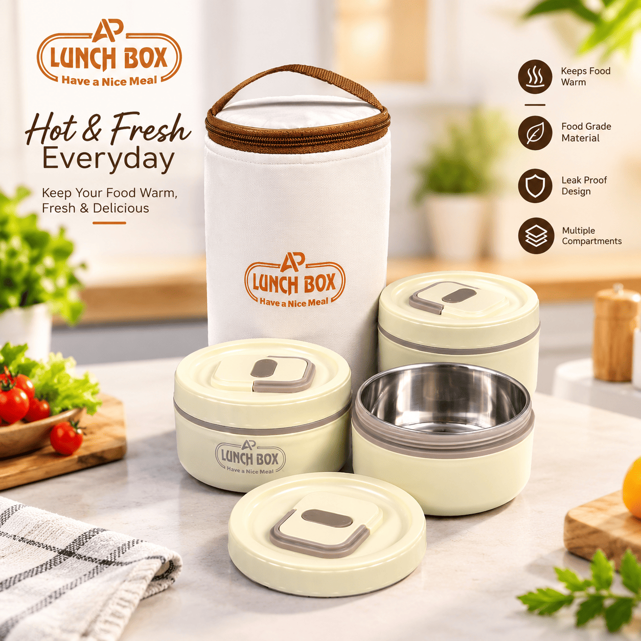 3 layer Thermal Lunch Box With Aluminum Foil Bag